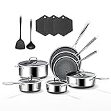 16-Piece 5 Ply Stainless Steel Cookware Set with Lids, Pots and Pans Set Non...