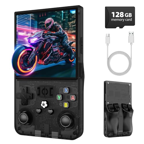 Image of R36MAX Retro Handheld Game Console, 4.0 Inch IPS Screen Retro Gaming Console,Linux System, 4000mAh Battery Portable Pocket Mini Arcade, Built-in 128G,Retro Black