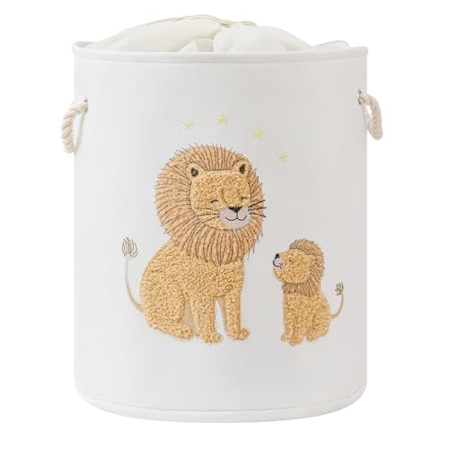 Image of Kids Laundry Basket Baby Hamper for Nursery, 58L Large Dirty Clothes Hampers with Drawstring Closure, Jungle Theme Baby Basket, Stuffed Animal Storage Basket Laundry Hamper, Safari Nursery Decor, Lion