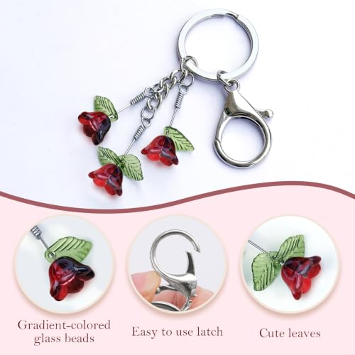SanQuan Trailing Tulip Bag Charms Purse Charm Cute Flower Keychains for Women Mom Keychain Gifts for Mom Women Sister Her (Silver-BlcakRed) — view 4