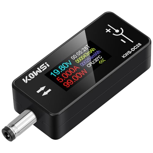 MakerHawk DC Tester, 4-30V 0-12A Two-Way Measurement Voltage Current Capacity Amp Volt Voltmeter Ammeter Detector Digital Tester for DC 5.5 x 2.5/2.1 Port Device