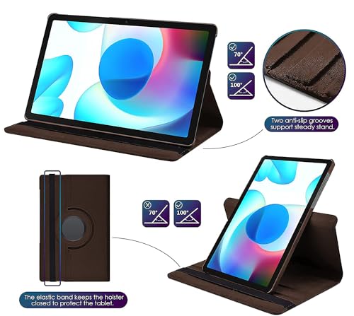 Image of Realme Pad Mini 8.7 inch Tablet (Model FIT ONLY-: RMP2105 /RMP2106) 360 Degree Rotating Flip Case Cover (Brown)