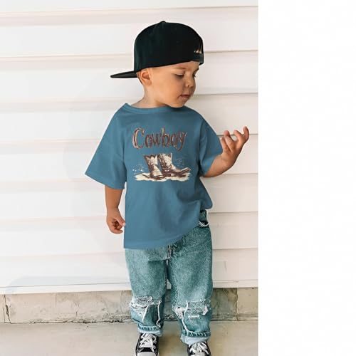 Toddler Boy Cowboy Shirt Retro Western Boots Tshirt Baby Boys Western Rodeo Outfits Short Sleeve Summer Tee Tops3
