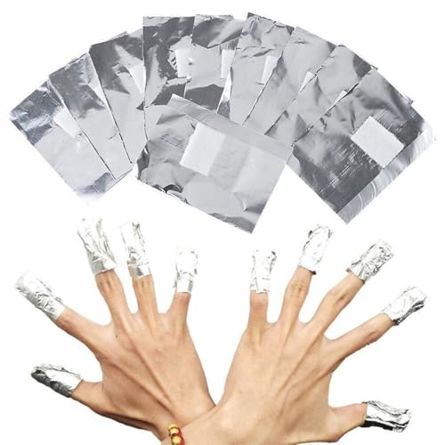 AEKZOX 100 Piezas de Papel Aluminio para Uñas con Celulosa sin Pelusa para Quitaesmalte Semipermanente Gel Removedor