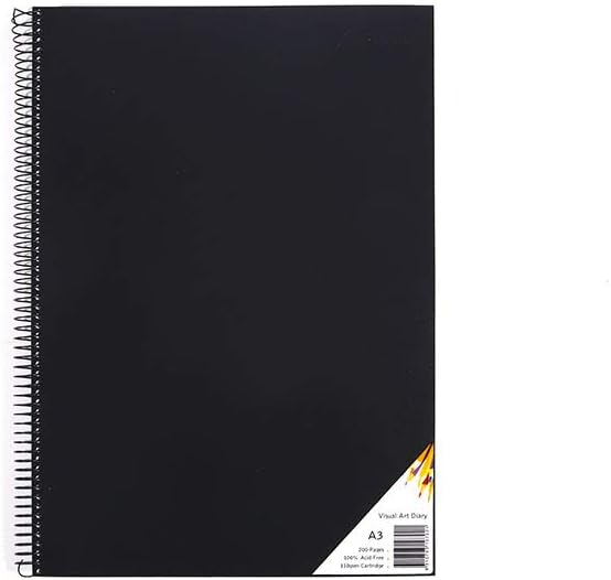 Quill, Visual Art Diary A3,120 Pages, 110gsm, Spiral Bound, Water Resistent Cover, Black