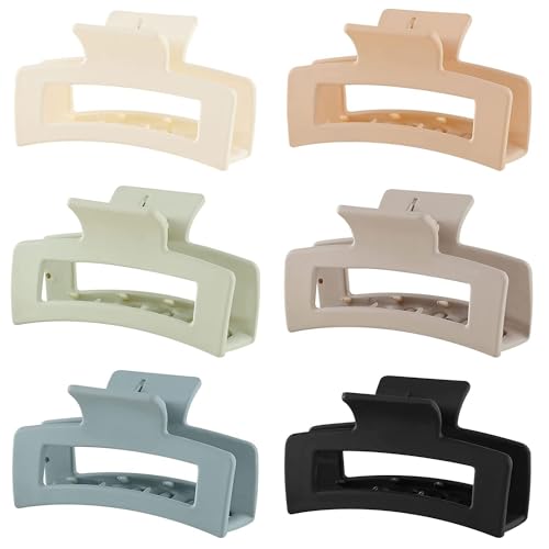6 Pack Square Claw Clips - Medium Non-slip Hair Claws for Women & Girls 3.5 Jumbo Claw Clip for Thin Hair