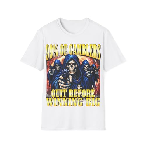 Squelette Meme Gambling T-Shirt avec lettrage humoristique et design graphique pour style unisexe