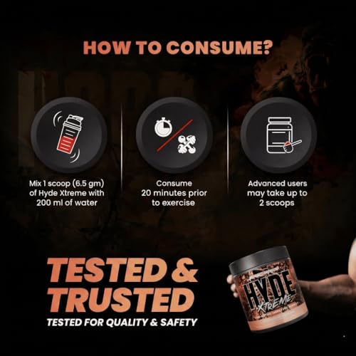 Image of Prosupps HYDE Xtreme Pre-Workout - Strawberry(195g) | 30 Servings | 200mg Caffeine, 2500mg Beta-Alanine & 1000mg Creatine HCL | L-Arginine & L-Tyrosine for Focus | Vitamins B6, B12 & C | Lab Tested