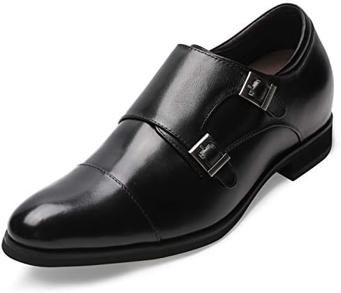 CHAMARIPA Men's Height Increasing Elevator Shoes Invisible Elevated Oxfords Leather Dress Shoes Cap-Toe Monk Strap 2.76 Inches Taller H81X92K071D 11 US