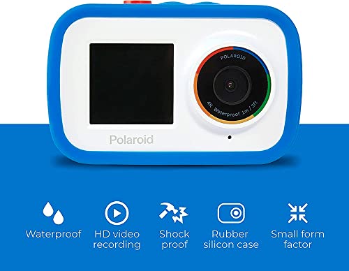 Câmera Polaroid de ação Dual Screen WiFi 18 MP 4K HD com bateria recarregável e acessórios – Azul