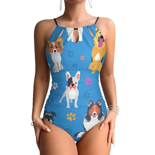 Maillots de bain une pièce femme chiot de dessin animé ventre plat plage