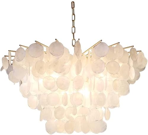 RRJJ Chandelier Natural Seashell Crystal Chandelier, Modern Chandelier For Dining Room, Rustic Hanging Ceiling Pendant Lighting Fixture For Foyer, Bedroom, Living Room, Entryway, Kitche
