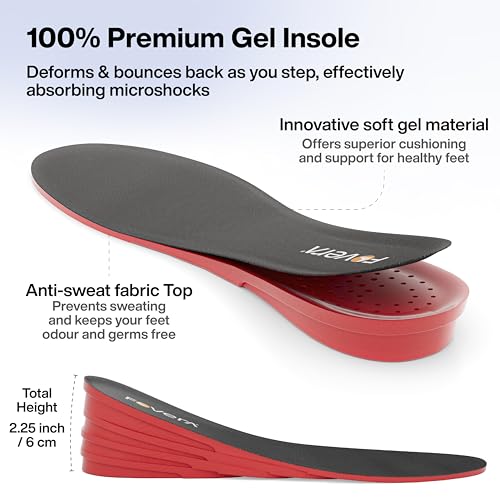 Image of FOVERA Height Increasing Insoles - Gel Height Increase Insole for Shoe for Women - Heel Lift Shoe Pads with 4 Level of Height - Trim to Fit, Breathable Fabric (Regular: 5-9 UK, Pack of 1)