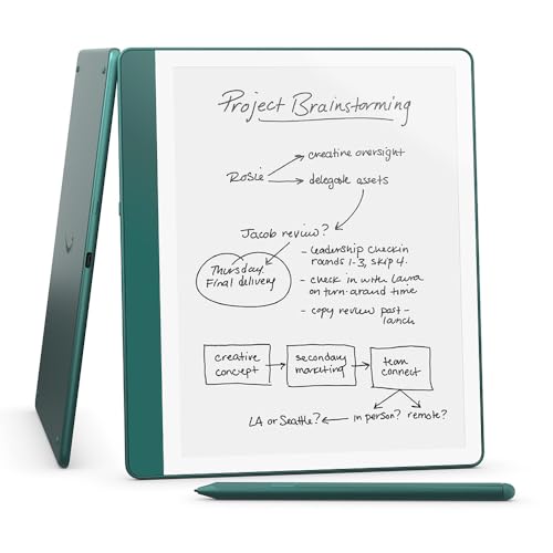 New Amazon Kindle Scribe (64GB) - Redesigned display with uniform borders. Now just write in books and documents. With built-in notebook summarization. Includes Premium Pen - Metallic Jade