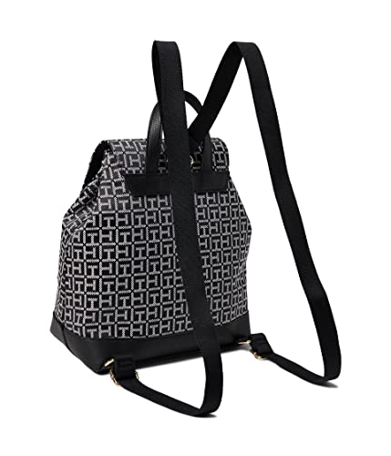 Tommy Hilfiger Gretta Ii Flap Backpack With Hangoff Square Monogram Jacquard Black/White One Size #TOP1
