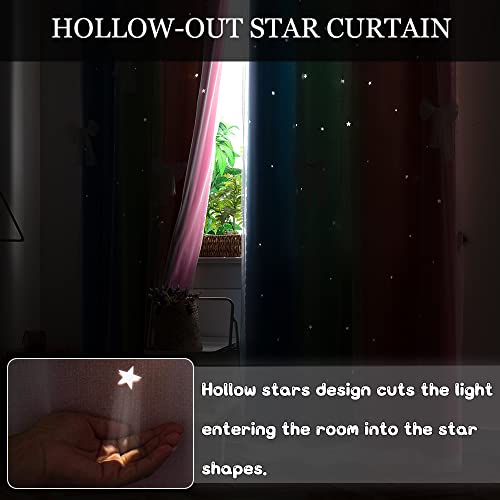 Image of Yancorp Curtains for Girls Bedroom Kids Curtain Hollow-Out Star Window Nursery Curtain 63 inches Length Room Darkening Grommet 2 Layers (Four Colors-R, W52 X L63)