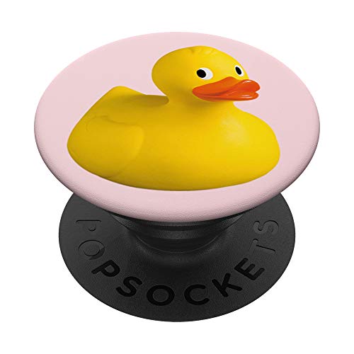 Cute Yellow Rubber Duck Design Funny Ducky Face on Pink PopSockets PopGrip: Agarre intercambiable para Teléfonos y Tabletas