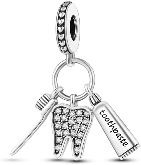 Toothbrush Charms compatible with Bracelets and Necklaces Clips Women's Bead Charms with Cubic Zirconia Dangle Spacer Birthday Gifts for Women's