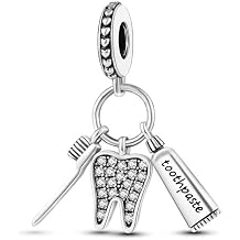 Feitery Toothbrush Charms compatible with Bracelets and Necklaces Clips Womens Bead Charms with Cubic Zirconia Dangle Spacer Birthday Gifts for Womens
