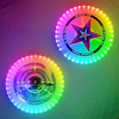 Punieayi Bundle of 2 - LED Flying Disc with Millions of Colors, 12 Light Modes, Star + White Cover
