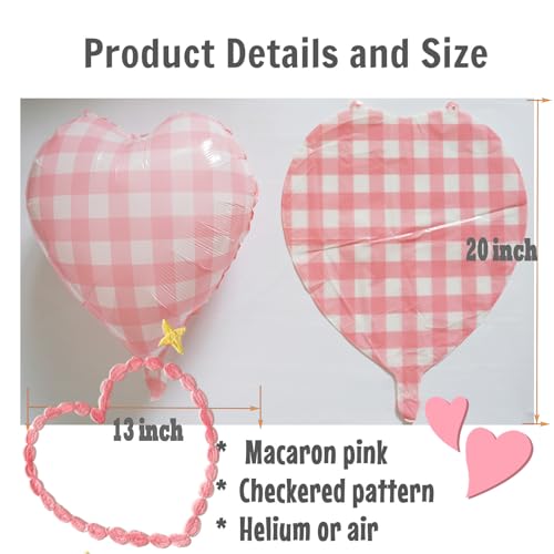 Image of 10 Pcs Pink Checked Heart Balloons, 18 Inch Baby Pink And White Plaid Heart Shaped Balloon For Romantic Wedding Propose Valentine Engagement Bridal Shower Love Graduation Party Decorations