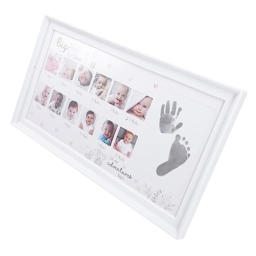ULDIGI Hand and Foot Print Photo Frame 12 Month Milestone for Baby Growth Record Photo Holder Decorative Frame