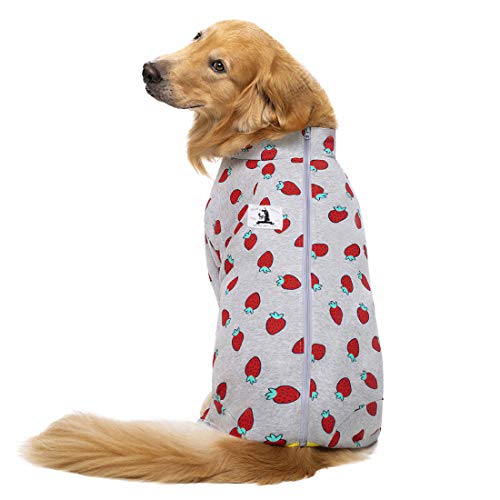 Miaododo Cotton Large Dog Pajamas Strawberry Printing,Full Belly Coverage Dog Pjs For Medium Large Dogs After Surgery,Big Dog Clothes Holiday (30(Chest 29.92'',Back Length19.29''), Pink Strawberry) #TOP2