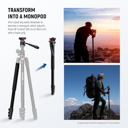 NEEWER Overhead Horizontal Camera Tripod Monopod with Fluid Head & Flexible Center Column, 90 Inch Tall Metal DSLR Video Travel Stand, Arca Type QR Plate & Inverted Legs, Max Load 13.2 lbs, TP64 by NEEWER - Image 5