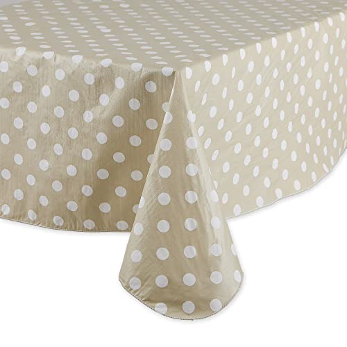 DII Vinyl Tabletop Collection Flannel Backed Polka Dot Tablecloth, Rectangle, 60x102, Natural by DII - Image 2