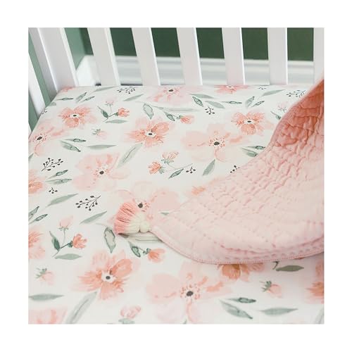 Crane Baby Floral Crib Sheets, 100% Cotton, Breathable Baby Bedding for Standard Mattress, Pink Nursery Decor, Machine Washable Pink Floral Crib, Toddler Sheets by Crane Baby - Used condition - Image 7