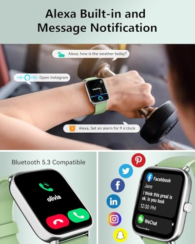 Image of Quican Smart Watch for Women Men, Compatible for iPhone and Android Phones | 1.8 inch Fitness Tracker Watch, Waterproof, Calling, Heart Rate /Sleep Monitor, Alexa, Gifts for Women, Silicone Band, Green