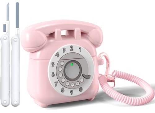 AIRSPO Compatible with Airpods 4 Case 2024 with Cleaner Kit, Retro Phone Design for AirPod 4th Generation Case Cover, Soft Silicone Shockproof Protective Case for Air Pods 4 Cases Cute (Pink)