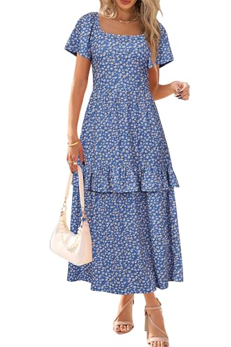 STYLEWORD Women's Summer Dress UK Short Sleeve Maxi Square Neck Vacation Outfits Dresses