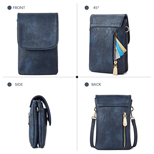 Image of BOSTANTEN Vegan Leather Small Crossbody Bags for Women Designer Cell Phone Bag Wallet Purses Adjustable Strap, A-04-navy Blue, Small, Cell Phone Crossbody Bag