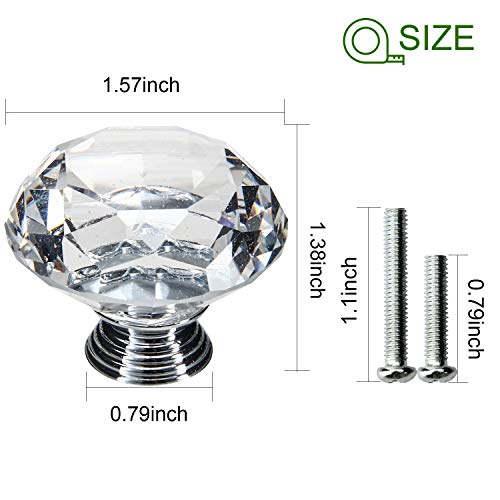 Pozean 30 Pack Cabinet Knobs, 1.57Inch 40Mm Crystal Knobs For Dresser, Drawer, Cabinet With Two Different Sizes Screws, Perfect Decor For Your Home, Living-Room, Kitchen, Bathroom, Office And More #TOP1