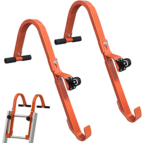 2 Pack Heavy Duty Roof Ladder Hook with Wheel,Extension Ladder Stabilizer for Roof with Rubber Grip T-Bar for Damage Prevention, Fast and Easy Setup to Access Steep Roofs by Emeroll - Used condition - US$52.18