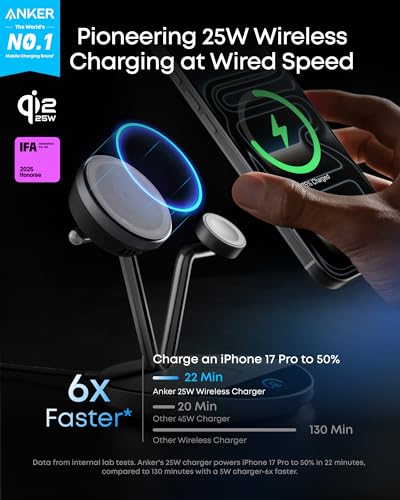 Anker Prime MagSafe Charger 3-in-1 Qi2 25W Wireless Dock Stand Image 2