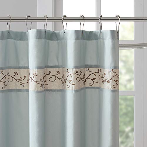Madison Park MP70-1392 Serene Shower Curtain Faux Silk Embroidered Floral Machine Washable Modern Home Bathroom Decorations thumb #1