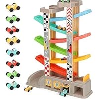 kramow Ramp Racer Toy with 8 Mini Cars and 3 Car Garage, Race Track Ramp Includes Top Parking Lot Educational Toy for Kids 3+