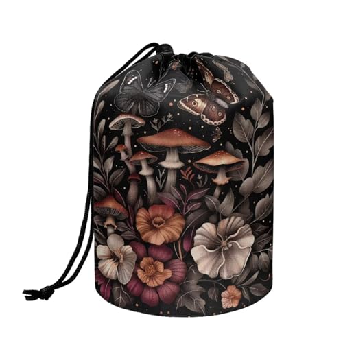 Poceacles Vintage Floral Print Women Barrel Drawstring Makeup Bag Large Cosmetic Bag Make up Bags Toiletry Organizer for Women Girls Multifunctional Bucket Toiletry Bag