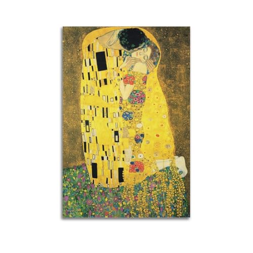 Lienzo de lujo neutro inspirado en Gustav Klimt El Beso, cuadro decorativo de 40x60 cm