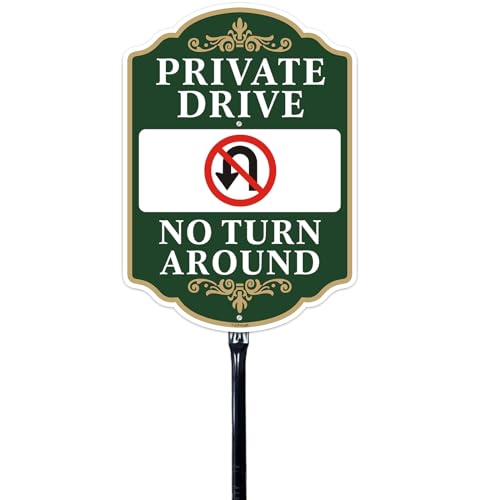 Yuzkouge No Turn Around Driveway Sign With Stake 10 x 14 Inches Aluminum Driveway Sign with 2.9 Feet Stake(Detachable) Green
