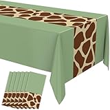 Oudain 6 Pcs Giraffe Tablecloth 54 x 108 Inch Plastic Jungle Theme Table Cover Giraffe Print Disposable Tablecloth for Birthday Baby Shower Zoo Safari Party Supplies