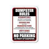 Honey Dew Gifts, Dumpster Rules No Parking in Front of Dumpster, 9x12 inch, Made in USA, Tinplate Sign, Simple, Functional, White