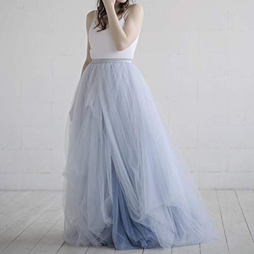 WDPL Women's High Waist Maxi Blue Cowl Wedding Tulle Bridal Skirt with Long Train4