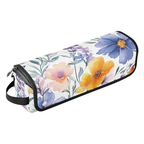 Yuiboo Estuche de viaje 2 en 1 para rizador con alfombrilla resistente al calor, impermeable, portátil, abierta, plana, bolsa de viaje para rizador, secador de pelo plano, diseño floral, colorido y