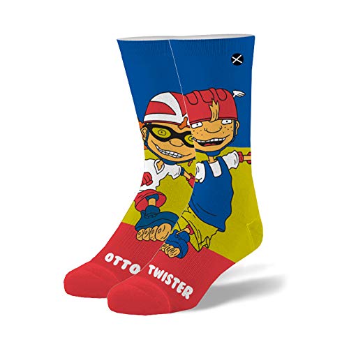 Cool Socks - Rocket Power Otto & Twister Crew Socks - Official Nickelodeon Merch - Size Large for Men & Women - Retro 90s TV - Comfy Cotton Blend - Great Gift for Skateboard Fans, Birthday, Holiday