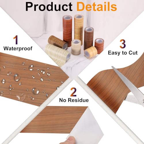 Image of PATIKIL Wood Grain Tape 4.7 inch x 32 ft, Self-Adhesive Wood Texture Repair Tape Realistic Wooden Effect Patch for Furniture Cabinets Floor Walls, Yellow Wood