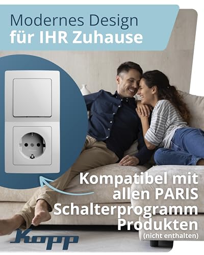 Kopp PARIS 2-fach Abdeckrahmen in Arktis-Weiß - 8,3 x 15,4 cm - Rahmen für Steckdosen & Schalter - Stilvoller Steckdosenrahmen aus Kunststoff - Hochwertiger Lichtschalter-Rahmen