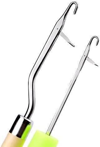 eBoot Wooden Bent Latch Hook Tool and Plastic Latch Hook Crochet Needle, Set of 2